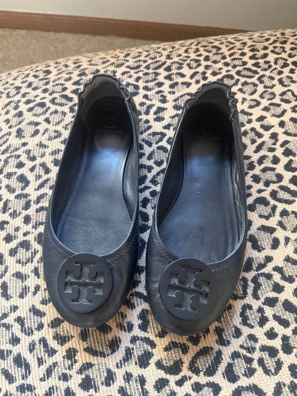 Tory Burch Black Logo Ballet Flats
